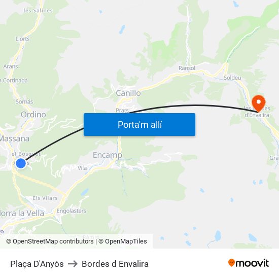 Plaça D'Anyós to Bordes d Envalira map