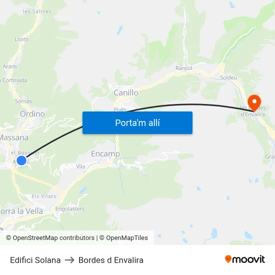 Edifici Solana to Bordes d Envalira map