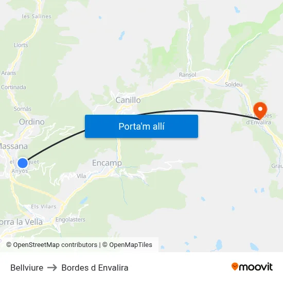 Bellviure to Bordes d Envalira map