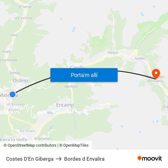 Costes D'En Giberga to Bordes d Envalira map