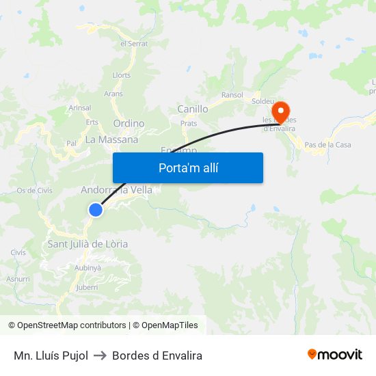 Mn. Lluís Pujol to Bordes d Envalira map
