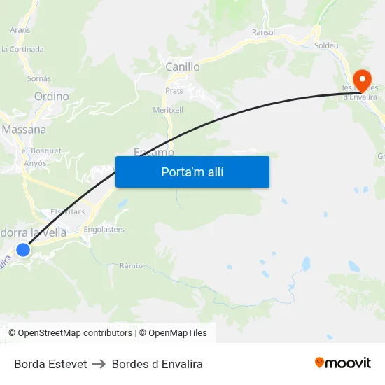 Borda Estevet to Bordes d Envalira map