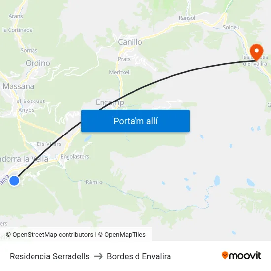 Residencia Serradells to Bordes d Envalira map