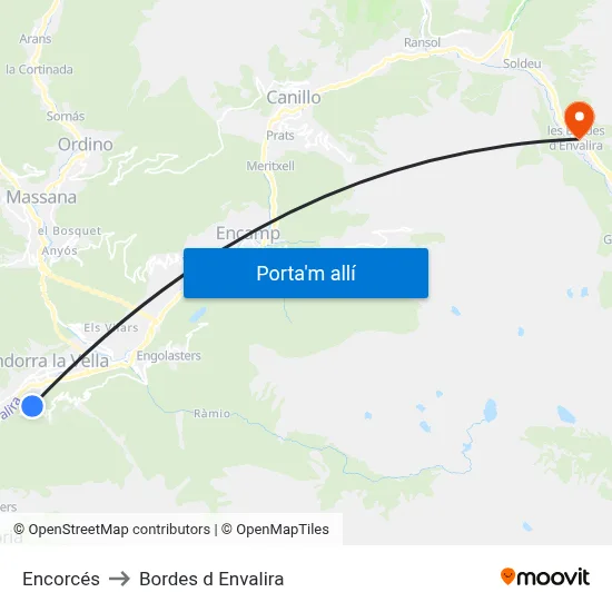 Encorcés to Bordes d Envalira map