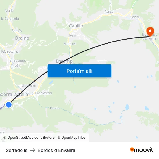 Serradells to Bordes d Envalira map