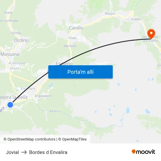 Jovial to Bordes d Envalira map