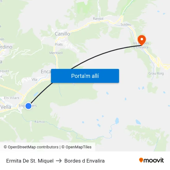 Ermita De St. Miquel to Bordes d Envalira map