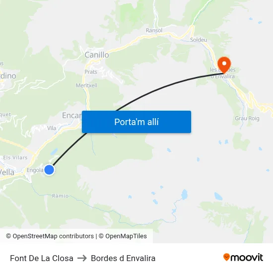 Font De La Closa to Bordes d Envalira map