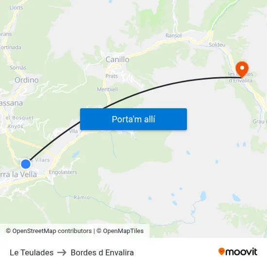 Le Teulades to Bordes d Envalira map