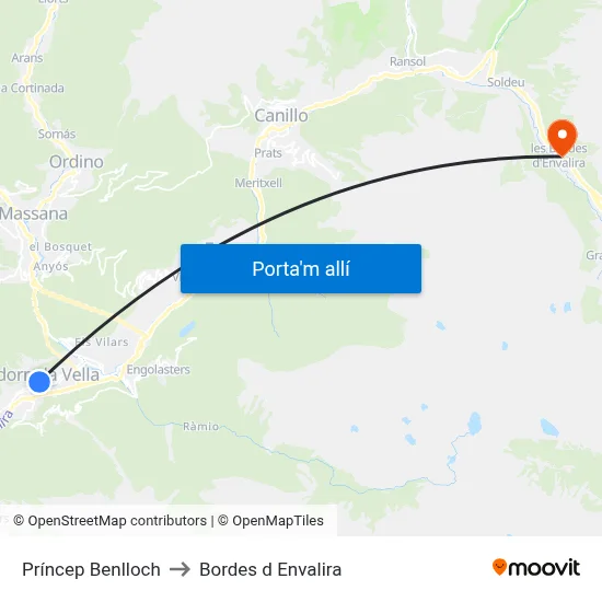 Príncep Benlloch to Bordes d Envalira map