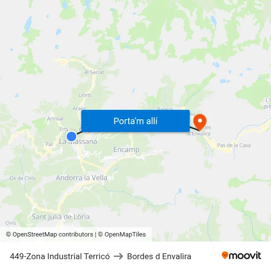 449-Zona Industrial Terricó to Bordes d Envalira map