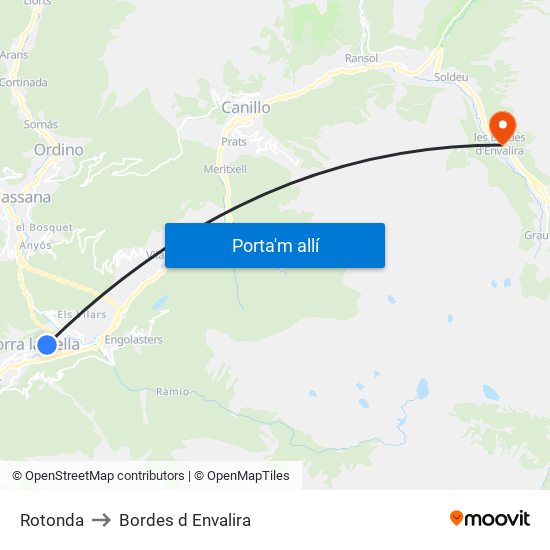 Rotonda to Bordes d Envalira map