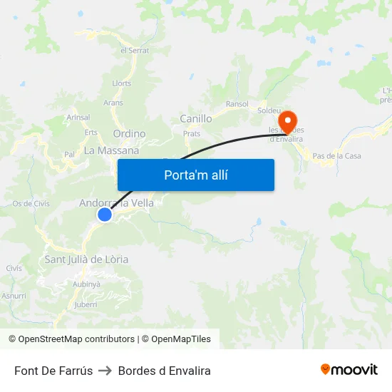Font De Farrús to Bordes d Envalira map