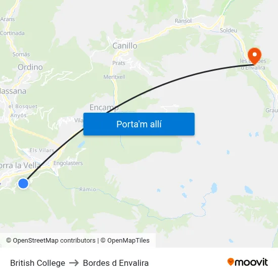 British College to Bordes d Envalira map