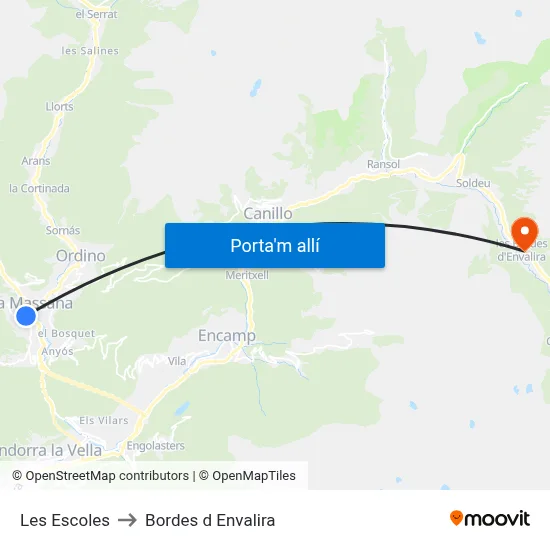 Les Escoles to Bordes d Envalira map