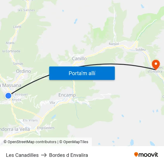 Les Canadilles to Bordes d Envalira map