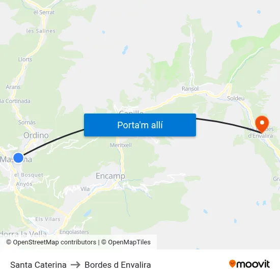 Santa Caterina to Bordes d Envalira map