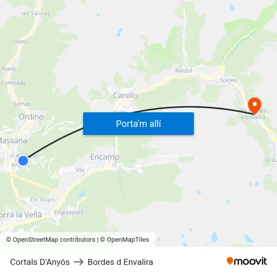 Cortals D'Anyós to Bordes d Envalira map