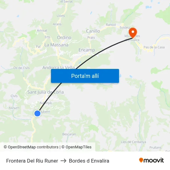 Frontera Del Riu Runer to Bordes d Envalira map