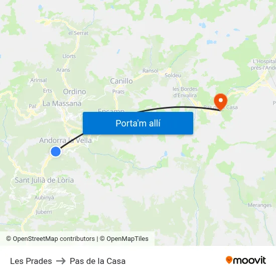 Les Prades to Pas de la Casa map