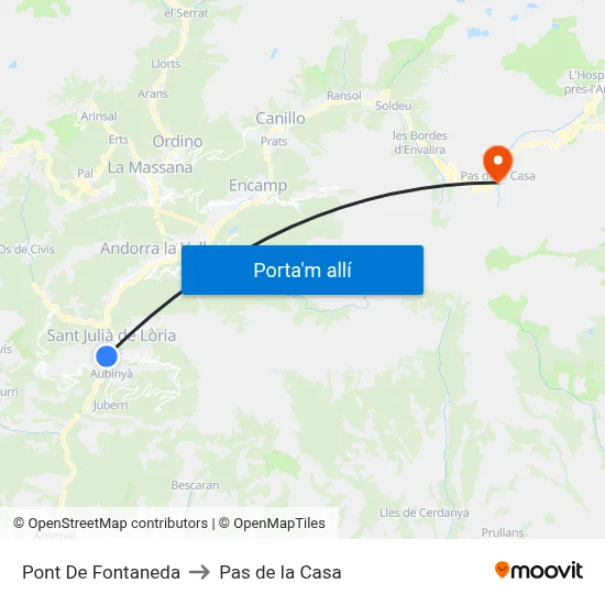Pont De Fontaneda to Pas de la Casa map