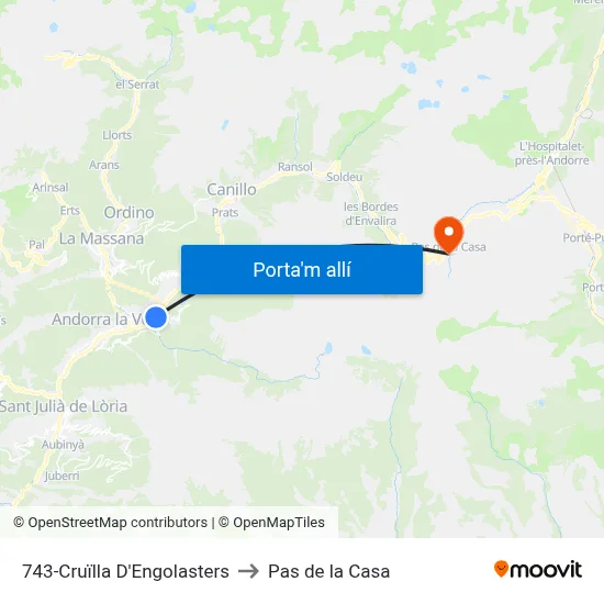 743-Cruïlla D'Engolasters to Pas de la Casa map