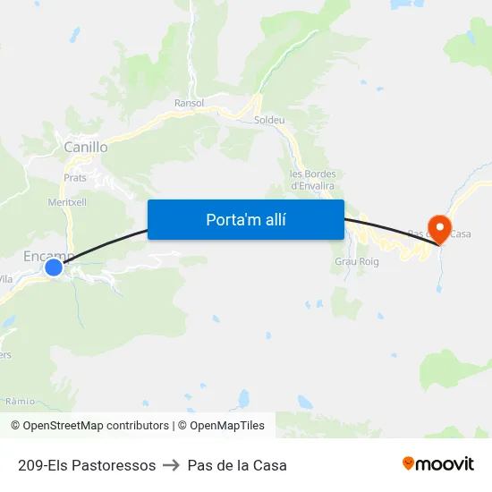 209-Els Pastoressos to Pas de la Casa map