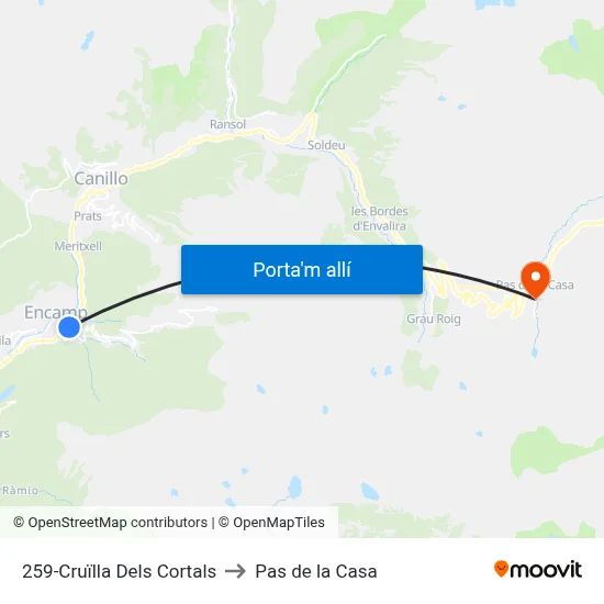 259-Cruïlla Dels Cortals to Pas de la Casa map