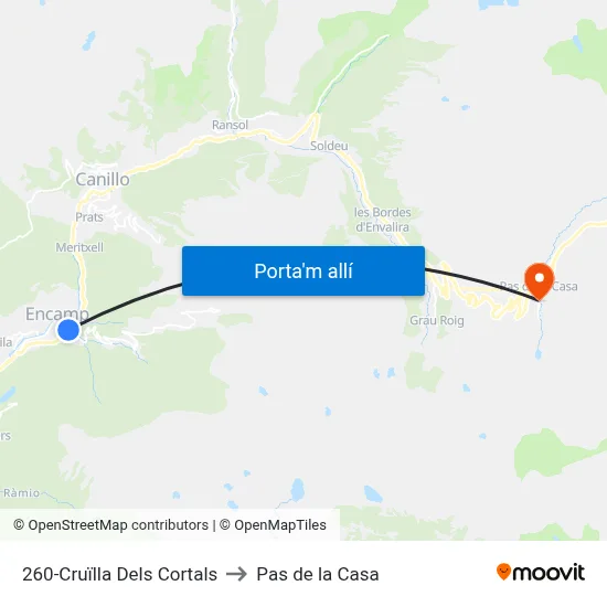 260-Cruïlla Dels Cortals to Pas de la Casa map