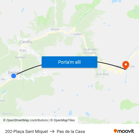 202-Plaça Sant Miquel to Pas de la Casa map