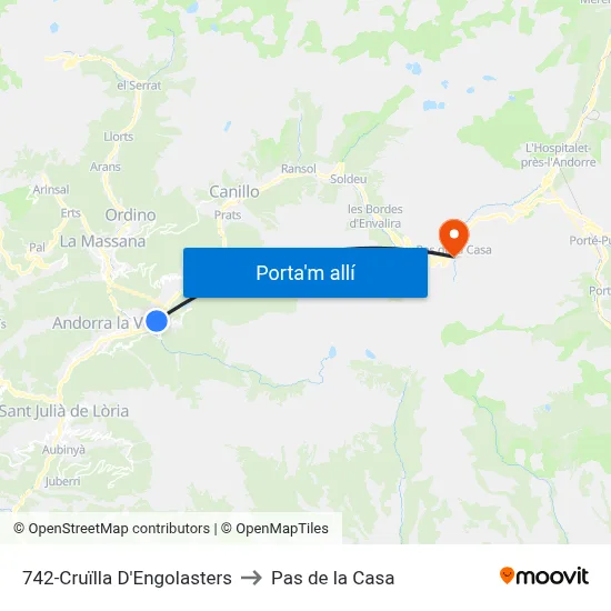 742-Cruïlla D'Engolasters to Pas de la Casa map