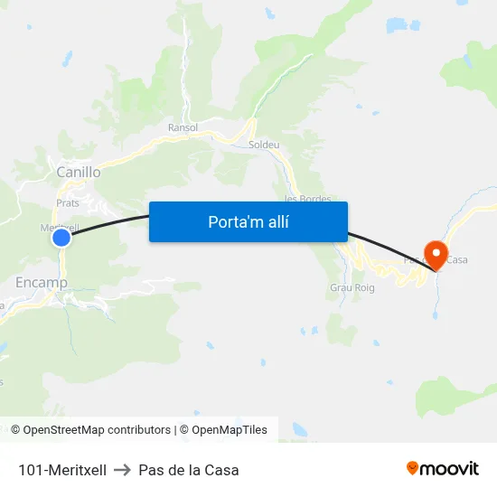 101-Meritxell to Pas de la Casa map
