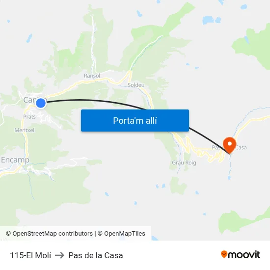 115-El Molí to Pas de la Casa map