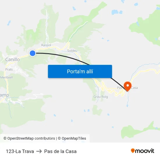 123-La Trava to Pas de la Casa map