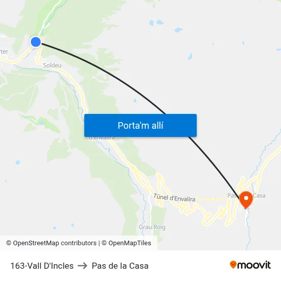 163-Vall D'Incles to Pas de la Casa map