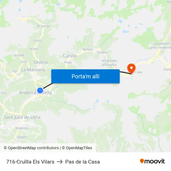 716-Cruïlla Els Vilars to Pas de la Casa map