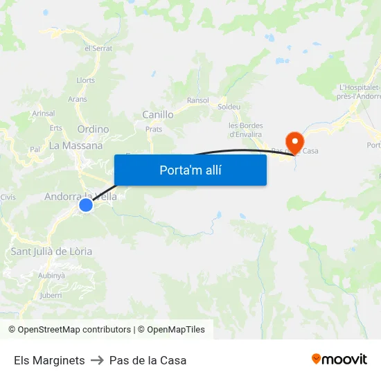 Els Marginets to Pas de la Casa map