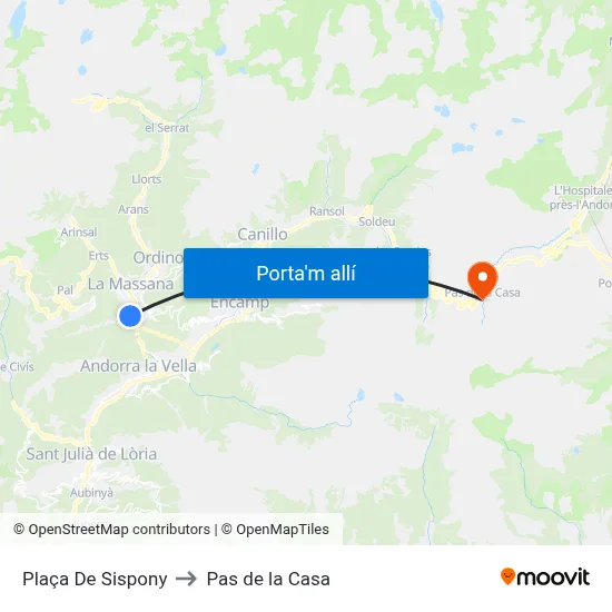 Plaça De Sispony to Pas de la Casa map