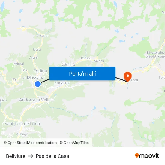 Bellviure to Pas de la Casa map