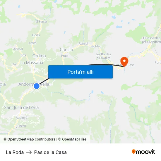 La Roda to Pas de la Casa map