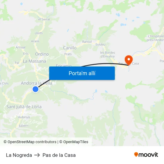 La Nogreda to Pas de la Casa map