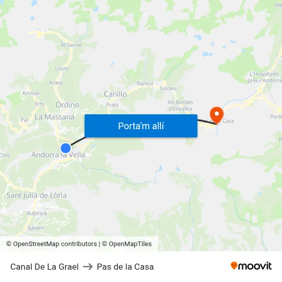 Canal De La Grael to Pas de la Casa map