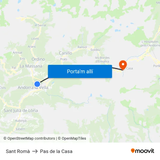 Sant Romà to Pas de la Casa map