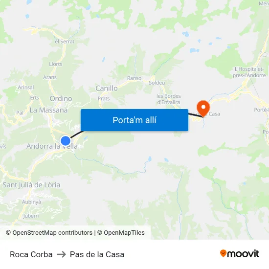 Roca Corba to Pas de la Casa map