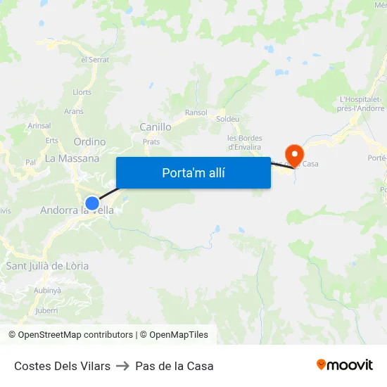 Costes Dels Vilars to Pas de la Casa map