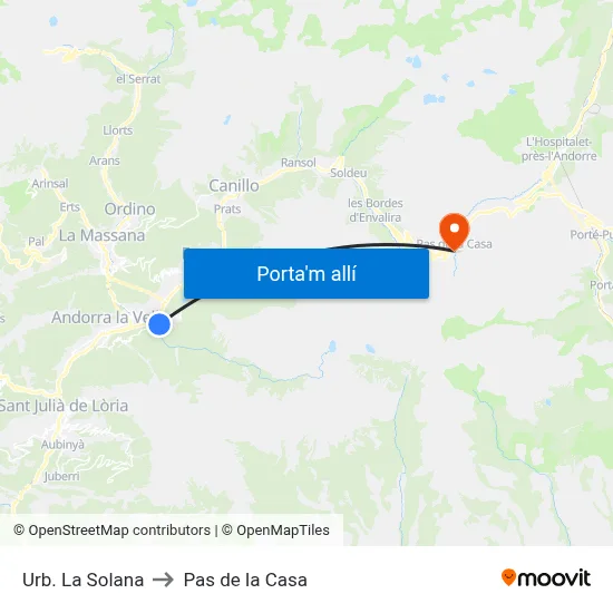 Urb. La Solana to Pas de la Casa map