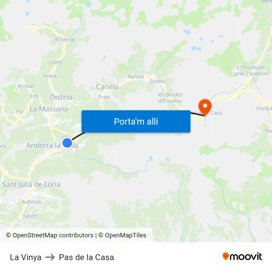 La Vinya to Pas de la Casa map