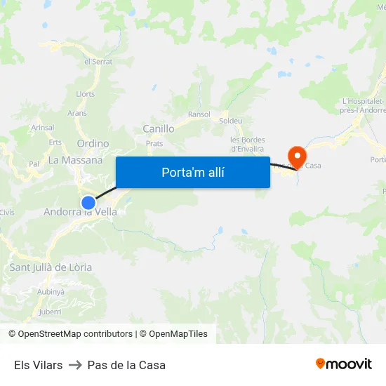 Els Vilars to Pas de la Casa map