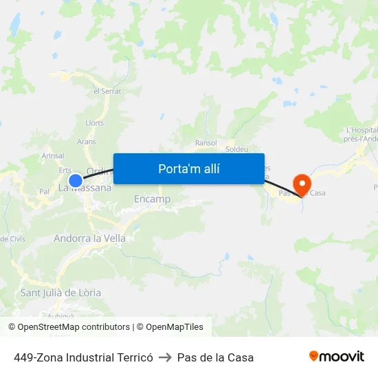 449-Zona Industrial Terricó to Pas de la Casa map
