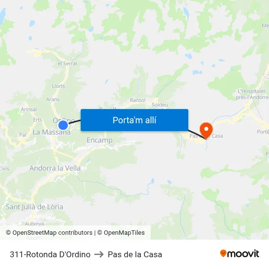 311-Rotonda D'Ordino to Pas de la Casa map